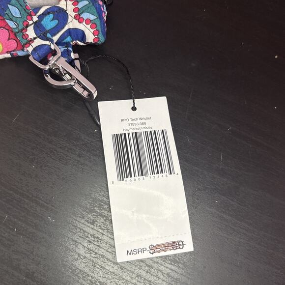 NWT Vera Bradley RFID Tech Wristlet Wallet Haymarket Paisley Black Blue Pink - Picture 6 of 7